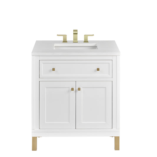 James Martin Vanities Chicago 30" Glossy White Single Vanity With 3cm White Zeus Silestone Top