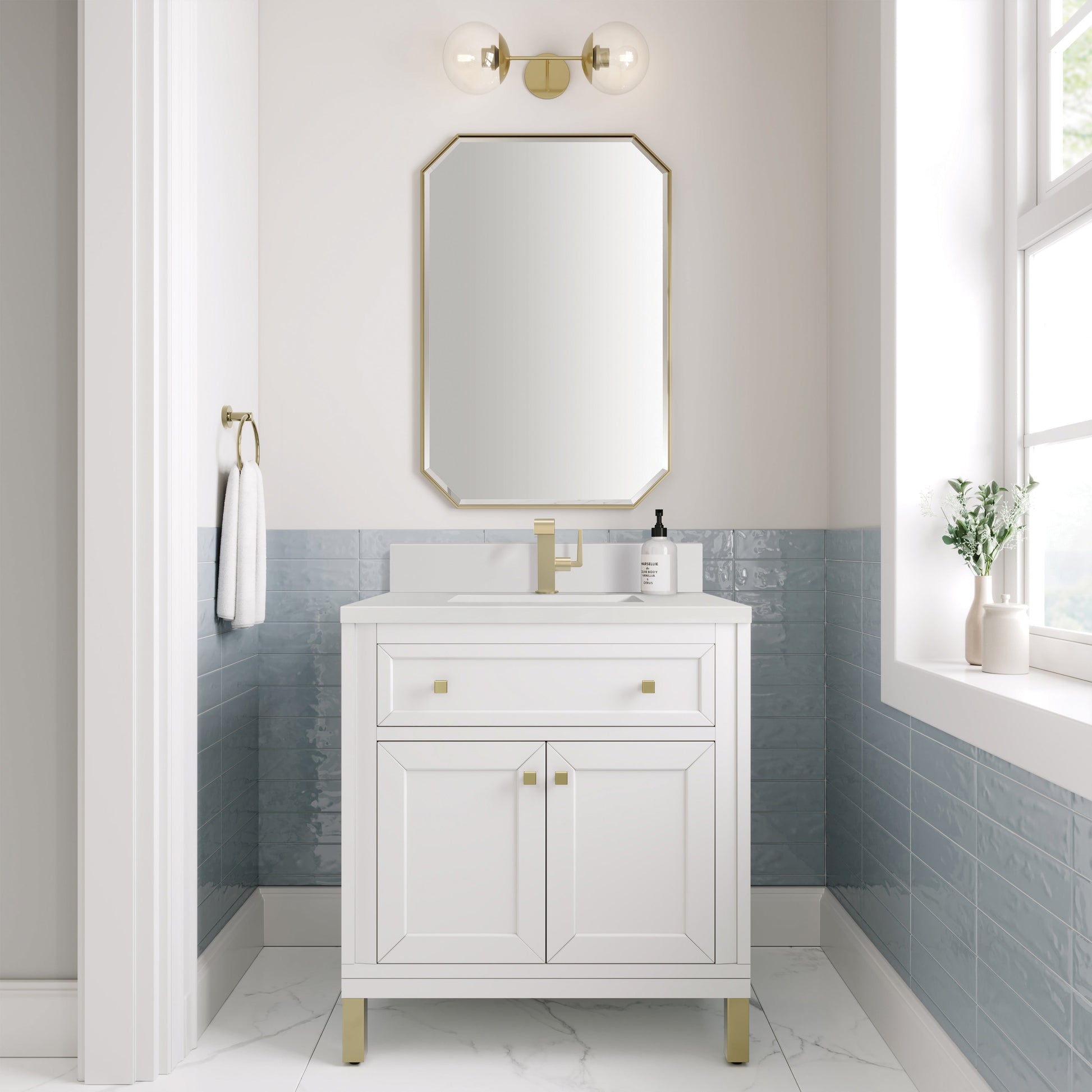 James Martin Vanities Chicago 30" Glossy White Single Vanity With Single Hole 3 cm White Zeus Top & Backsplash