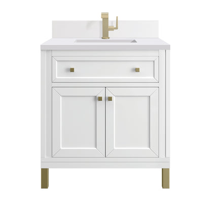 James Martin Vanities Chicago 30" Glossy White Single Vanity With Single Hole 3 cm White Zeus Top & Backsplash