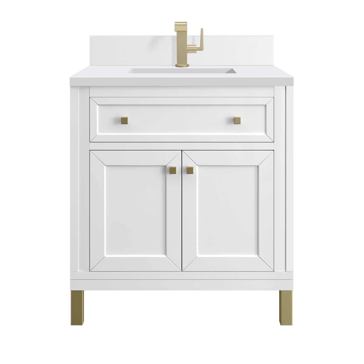 James Martin Vanities Chicago 30" Glossy White Single Vanity With Single Hole 3cm White Zeus Silestone Top and Backsplash