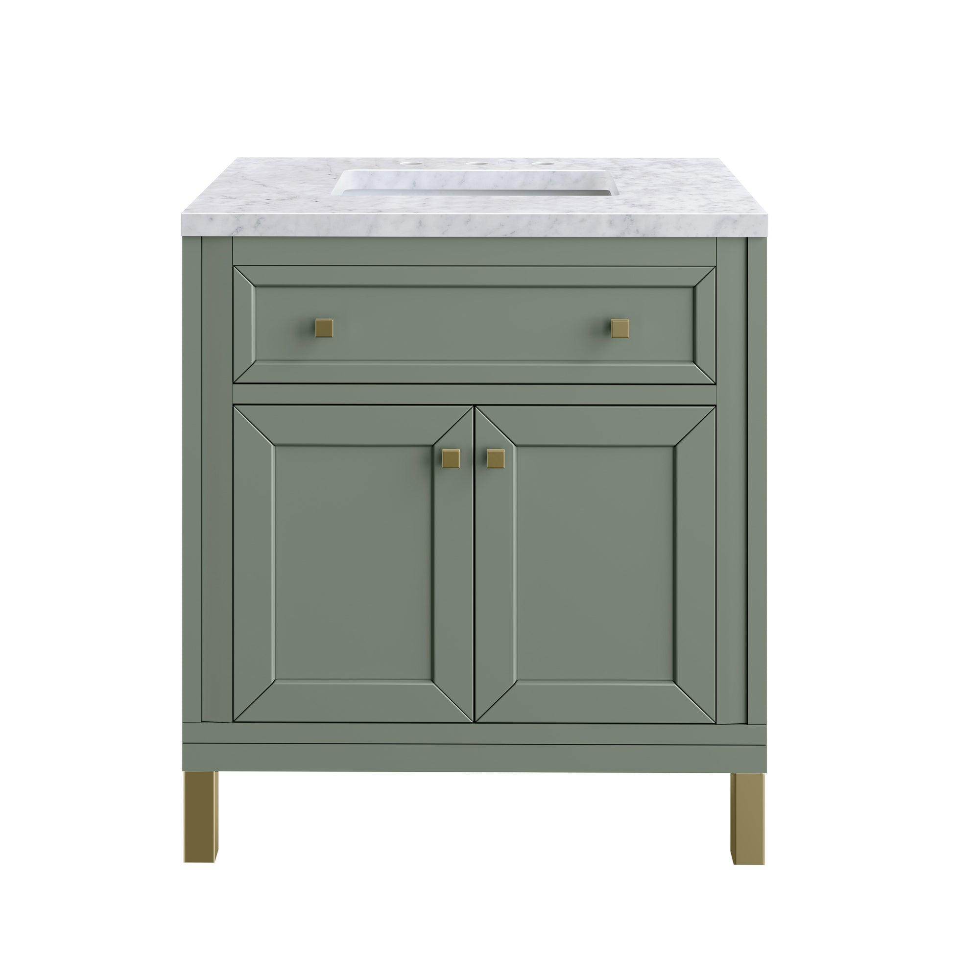 James Martin Vanities Chicago 30" Smokey Celadon Single Vanity With 3 cm Carrara Marble Top