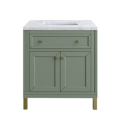 James Martin Vanities Chicago 30" Smokey Celadon Single Vanity With 3 cm Carrara Marble Top