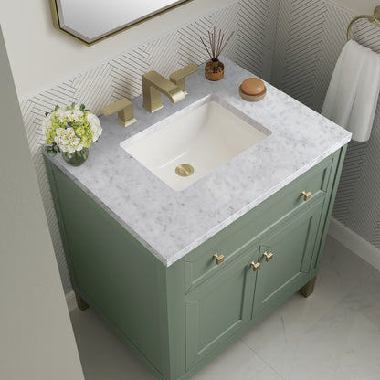 James Martin Vanities Chicago 30" Smokey Celadon Single Vanity With 3 cm Carrara Marble Top