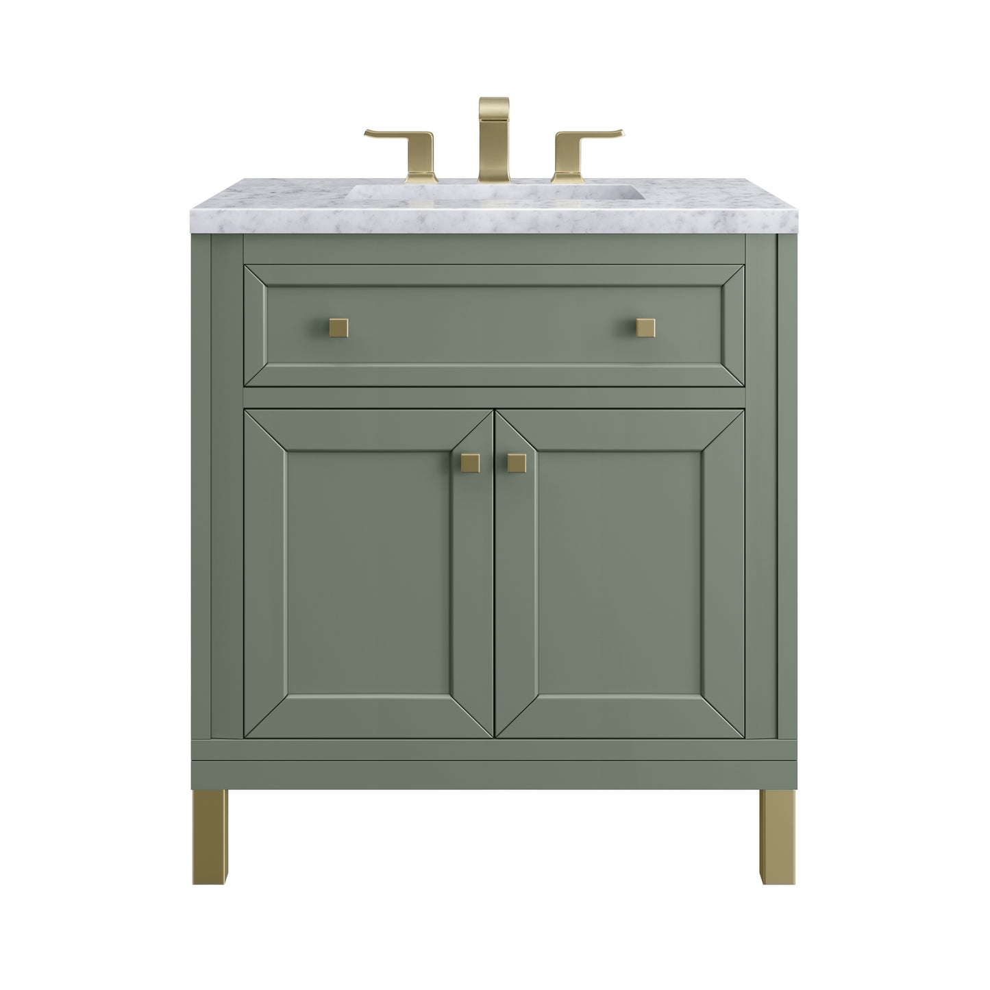 James Martin Vanities Chicago 30" Smokey Celadon Single Vanity With 3 cm Carrara Marble Top
