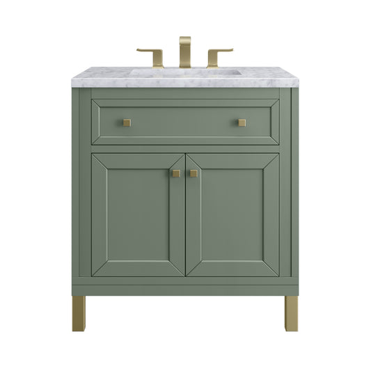 James Martin Vanities Chicago 30" Smokey Celadon Single Vanity With 3 cm Carrara Marble Top