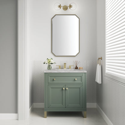 James Martin Vanities Chicago 30" Smokey Celadon Single Vanity With 3 cm Victorian Silver Top