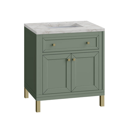 James Martin Vanities Chicago 30" Smokey Celadon Single Vanity With 3 cm Victorian Silver Top