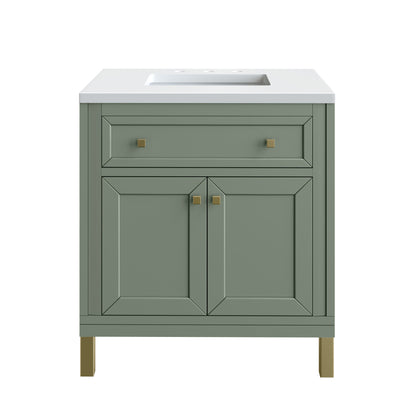 James Martin Vanities Chicago 30" Smokey Celadon Single Vanity With 3 cm White Zeus Top