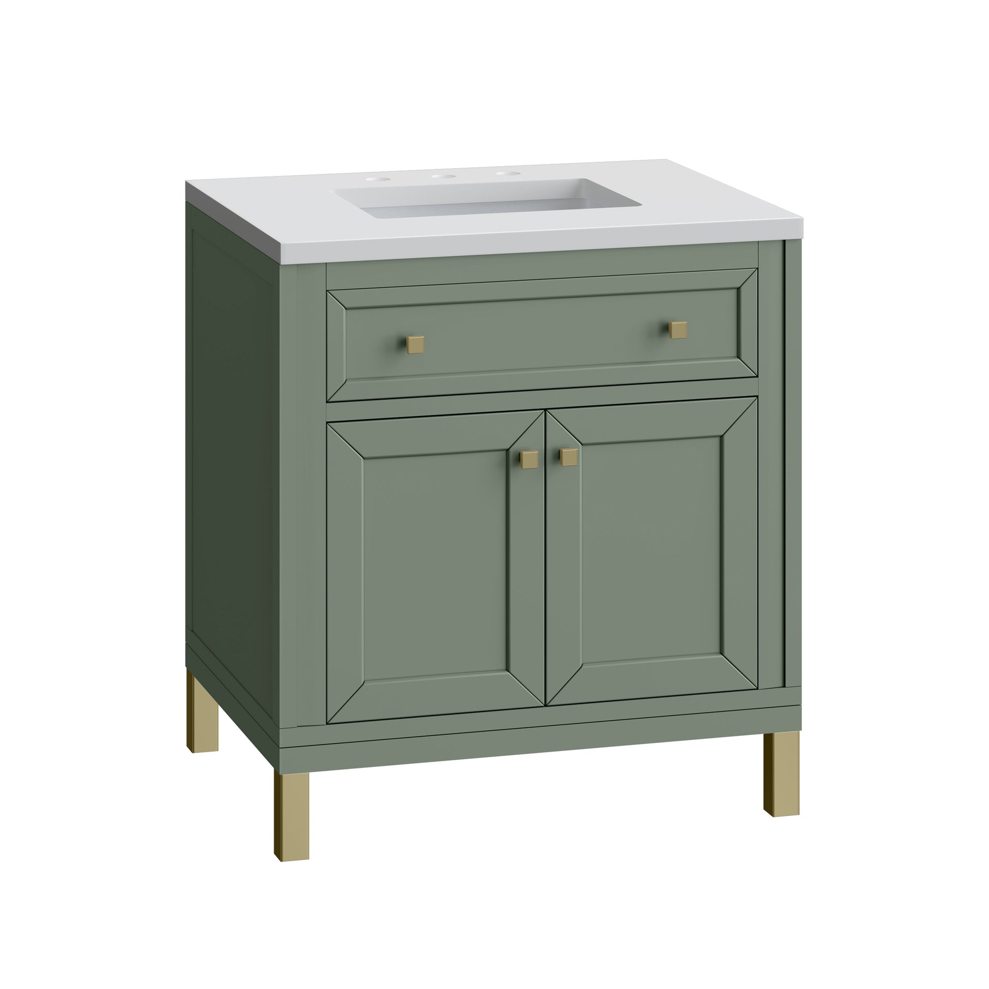 James Martin Vanities Chicago 30" Smokey Celadon Single Vanity With 3 cm White Zeus Top