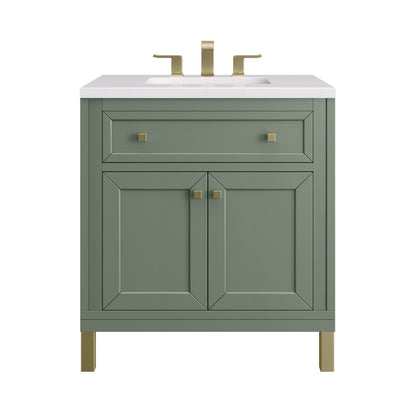 James Martin Vanities Chicago 30" Smokey Celadon Single Vanity With 3 cm White Zeus Top