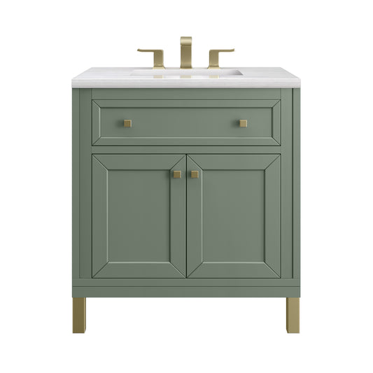 James Martin Vanities Chicago 30" Smokey Celadon Single Vanity With 3cm Arctic Fall Solid Surface Top