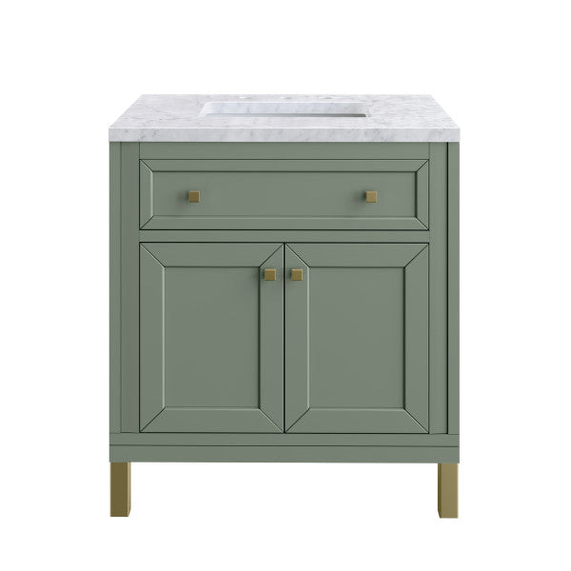 James Martin Vanities Chicago 30" Smokey Celadon Single Vanity With 3cm Carrara Marble Top