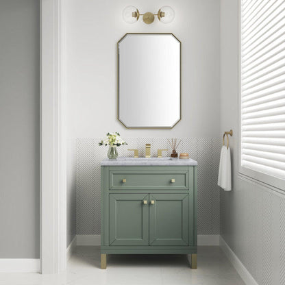 James Martin Vanities Chicago 30" Smokey Celadon Single Vanity With 3cm Carrara Marble Top