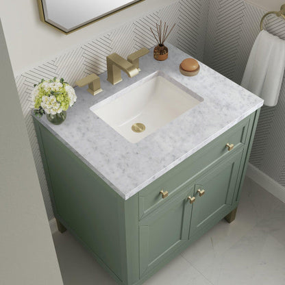 James Martin Vanities Chicago 30" Smokey Celadon Single Vanity With 3cm Carrara Marble Top