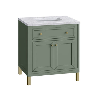 James Martin Vanities Chicago 30" Smokey Celadon Single Vanity With 3cm Carrara Marble Top