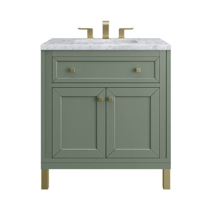 James Martin Vanities Chicago 30" Smokey Celadon Single Vanity With 3cm Carrara Marble Top