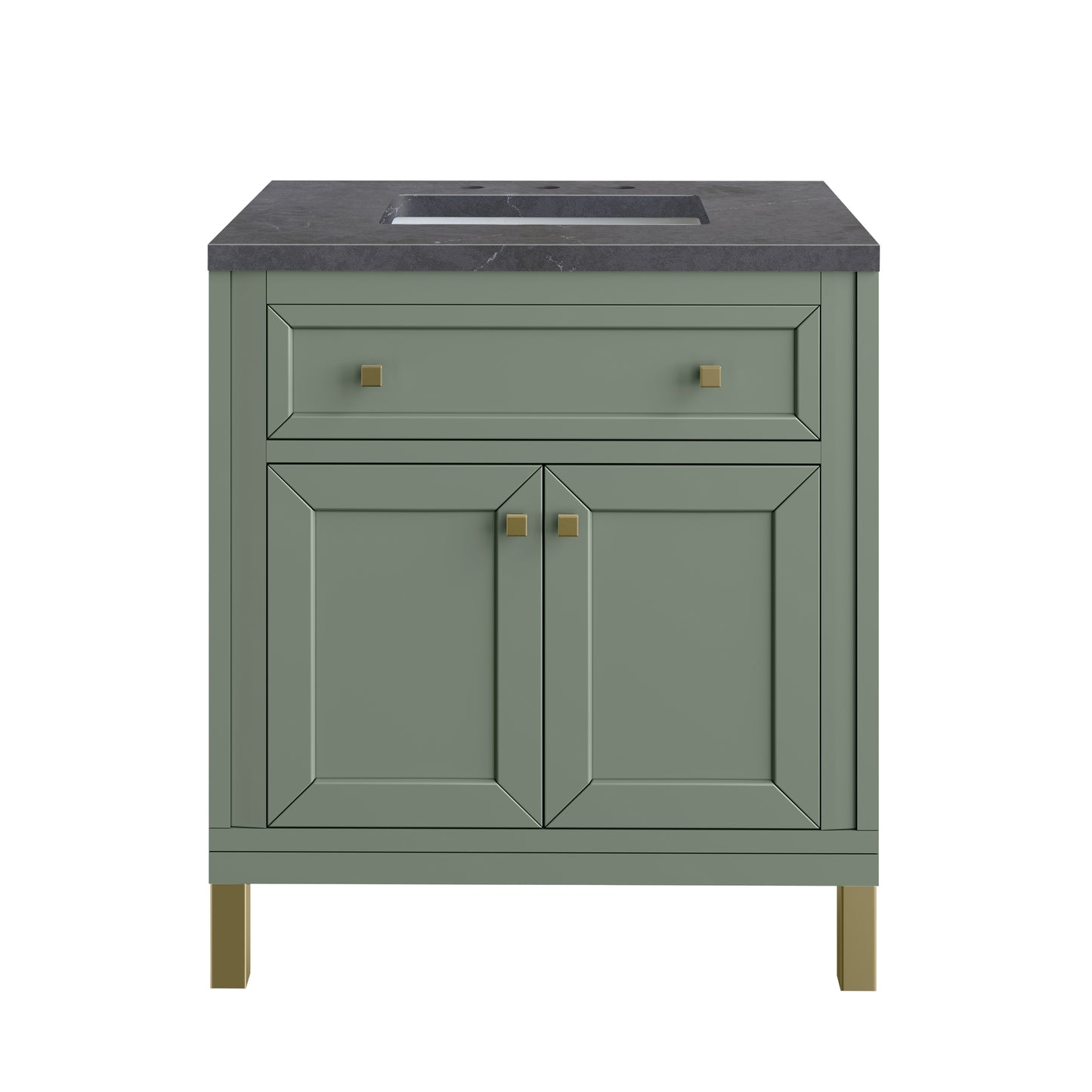 James Martin Vanities Chicago 30" Smokey Celadon Single Vanity With 3cm Charcoal Soapstone Silestone Top