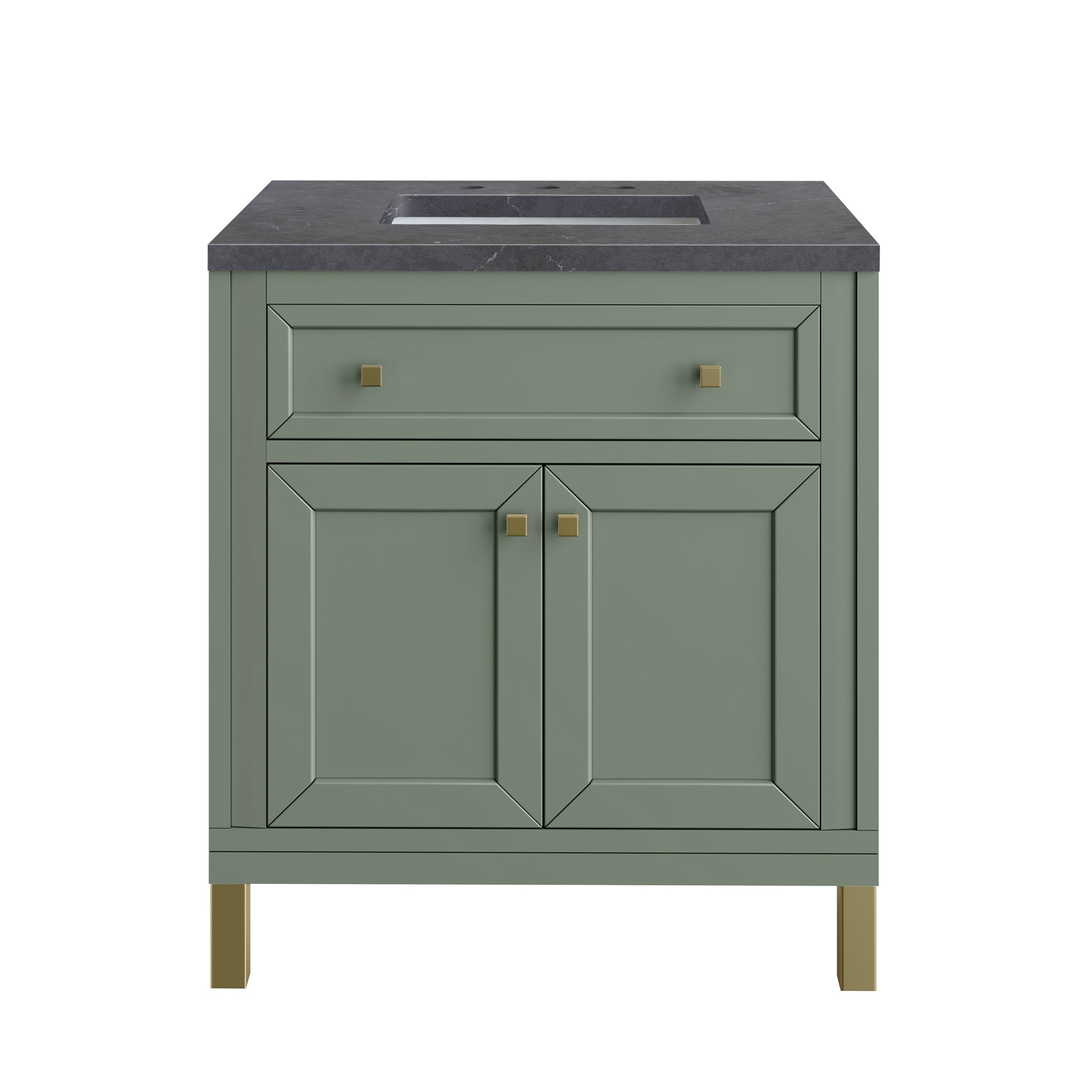 James Martin Vanities Chicago 30" Smokey Celadon Single Vanity With 3cm Charcoal Soapstone Silestone Top