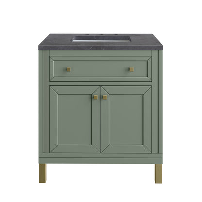 James Martin Vanities Chicago 30" Smokey Celadon Single Vanity With 3cm Charcoal Soapstone Silestone Top