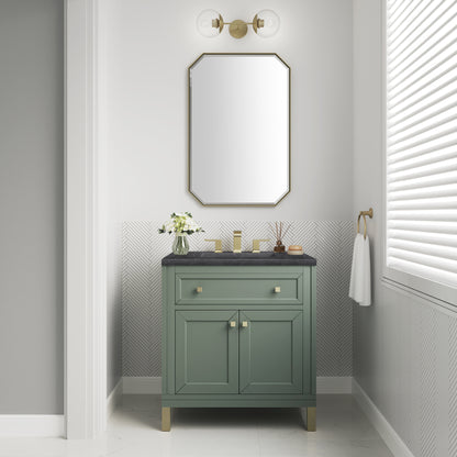 James Martin Vanities Chicago 30" Smokey Celadon Single Vanity With 3cm Charcoal Soapstone Silestone Top