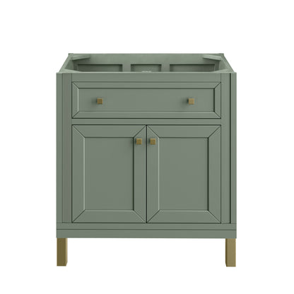 James Martin Vanities Chicago 30" Smokey Celadon Single Vanity With 3cm Charcoal Soapstone Silestone Top