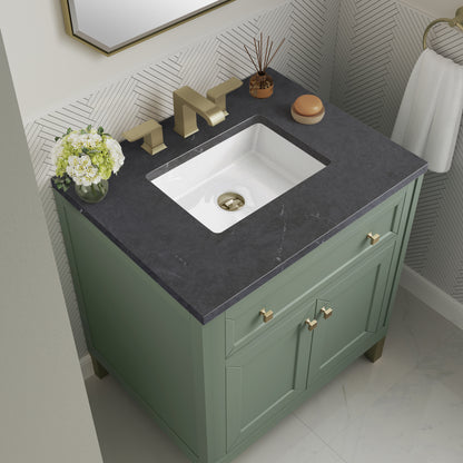 James Martin Vanities Chicago 30" Smokey Celadon Single Vanity With 3cm Charcoal Soapstone Silestone Top