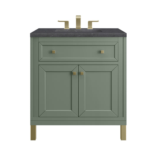 James Martin Vanities Chicago 30" Smokey Celadon Single Vanity With 3cm Charcoal Soapstone Silestone Top