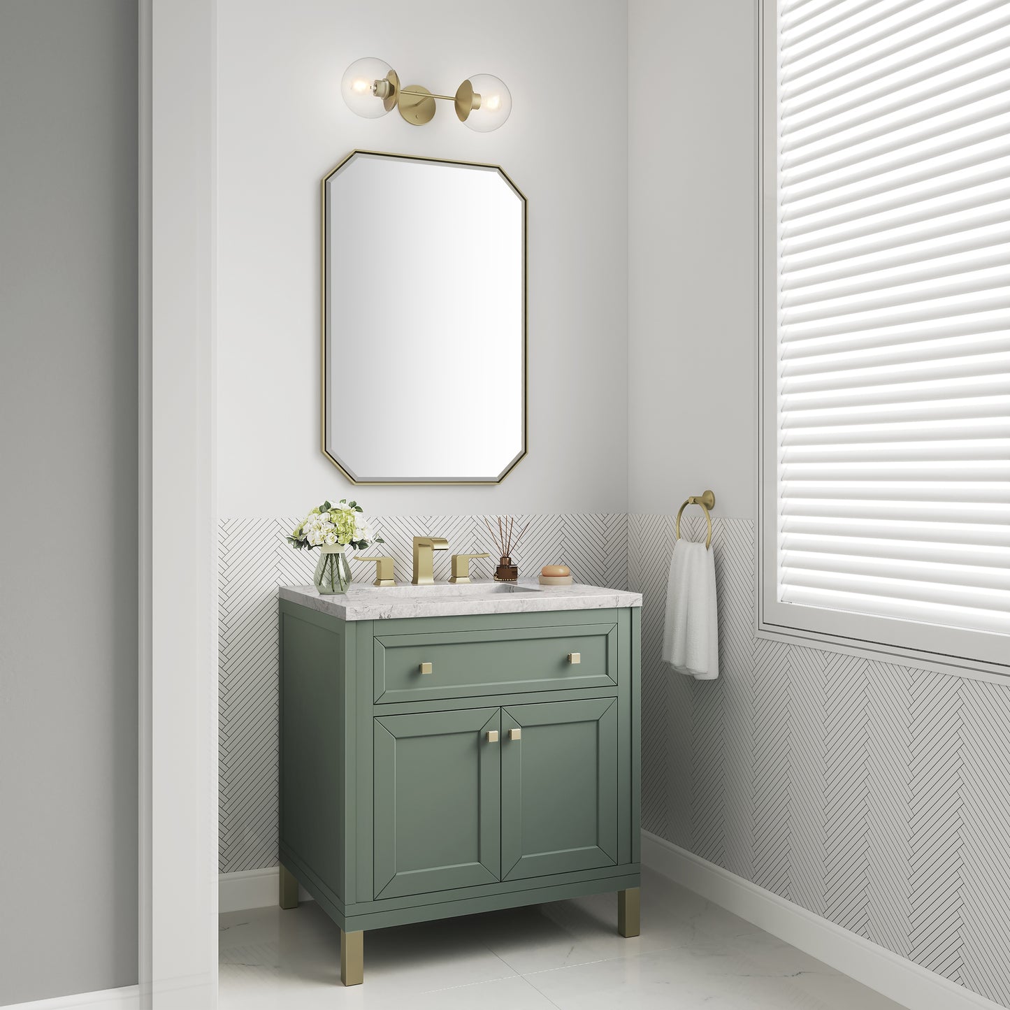 James Martin Vanities Chicago 30" Smokey Celadon Single Vanity With 3cm Eternal Jasmine Pearl Silestone Top