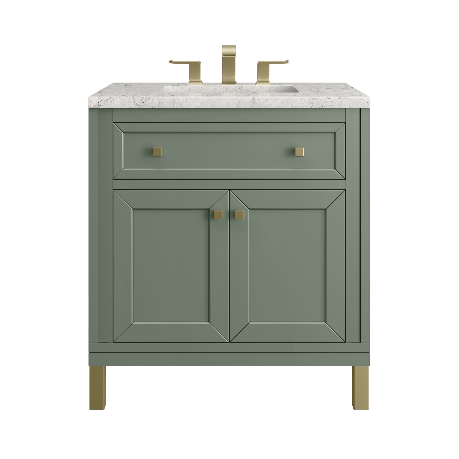 James Martin Vanities Chicago 30" Smokey Celadon Single Vanity With 3cm Eternal Jasmine Pearl Silestone Top