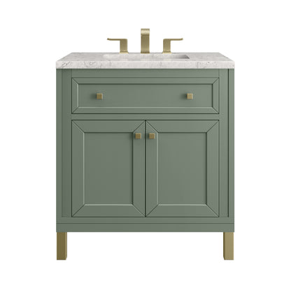 James Martin Vanities Chicago 30" Smokey Celadon Single Vanity With 3cm Eternal Jasmine Pearl Silestone Top