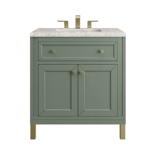James Martin Vanities Chicago 30" Smokey Celadon Single Vanity With 3cm Eternal Jasmine Pearl Silestone Top