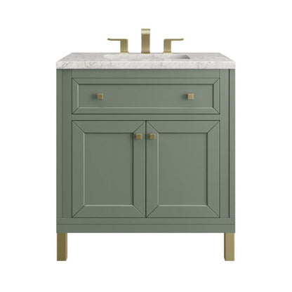 James Martin Vanities Chicago 30" Smokey Celadon Single Vanity With 3cm Eternal Jasmine Pearl Top