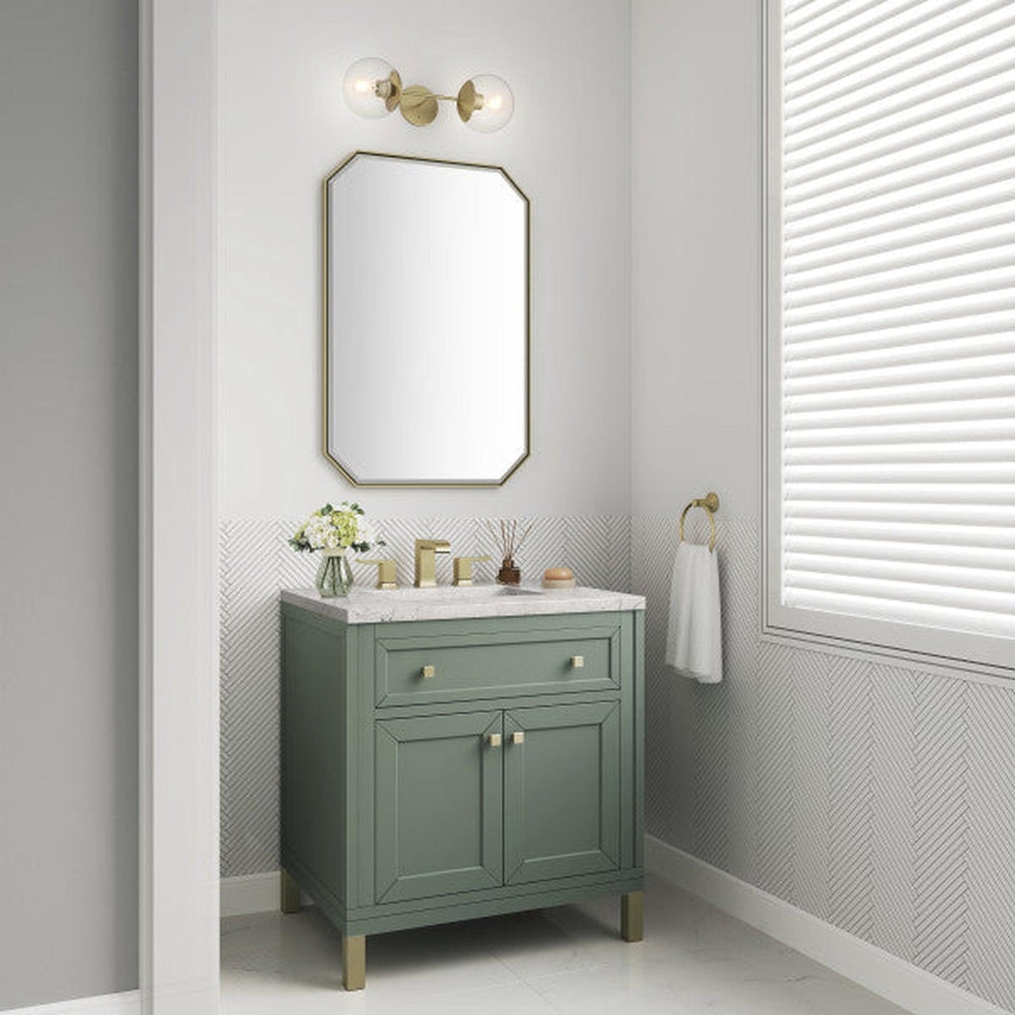 James Martin Vanities Chicago 30" Smokey Celadon Single Vanity With 3cm Eternal Jasmine Pearl Top