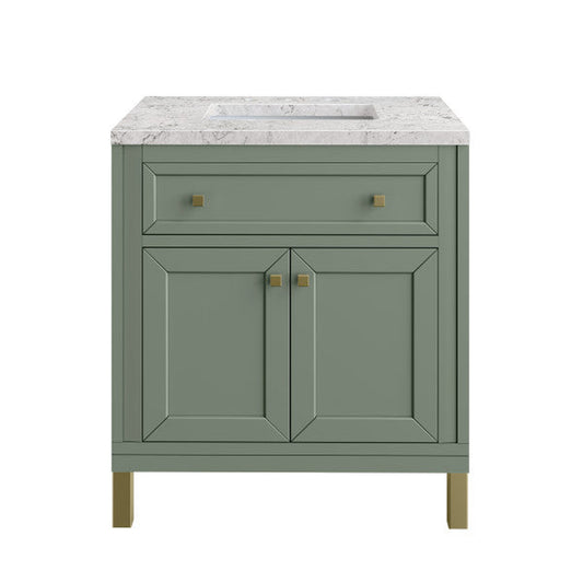 James Martin Vanities Chicago 30" Smokey Celadon Single Vanity With 3cm Eternal Jasmine Pearl Top