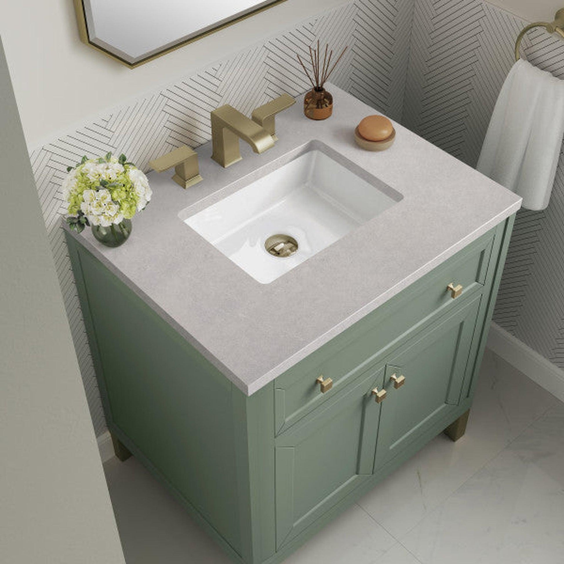 James Martin Vanities Chicago 30" Smokey Celadon Single Vanity With 3cm Eternal Serena Top