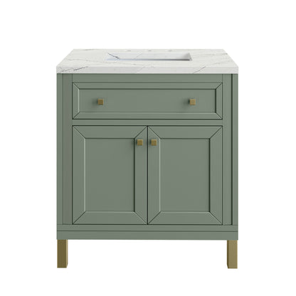 James Martin Vanities Chicago 30" Smokey Celadon Single Vanity With 3cm Ethereal Noctis Silestone Top