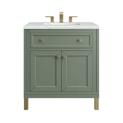James Martin Vanities Chicago 30" Smokey Celadon Single Vanity With 3cm Ethereal Noctis Silestone Top