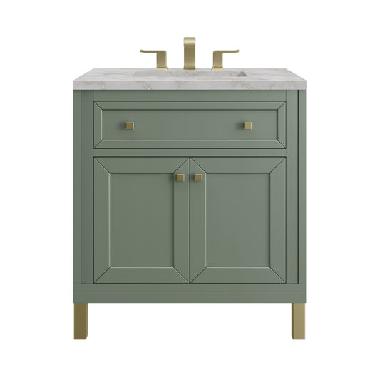 James Martin Vanities Chicago 30" Smokey Celadon Single Vanity With 3cm Victorian Silver Silestone Top