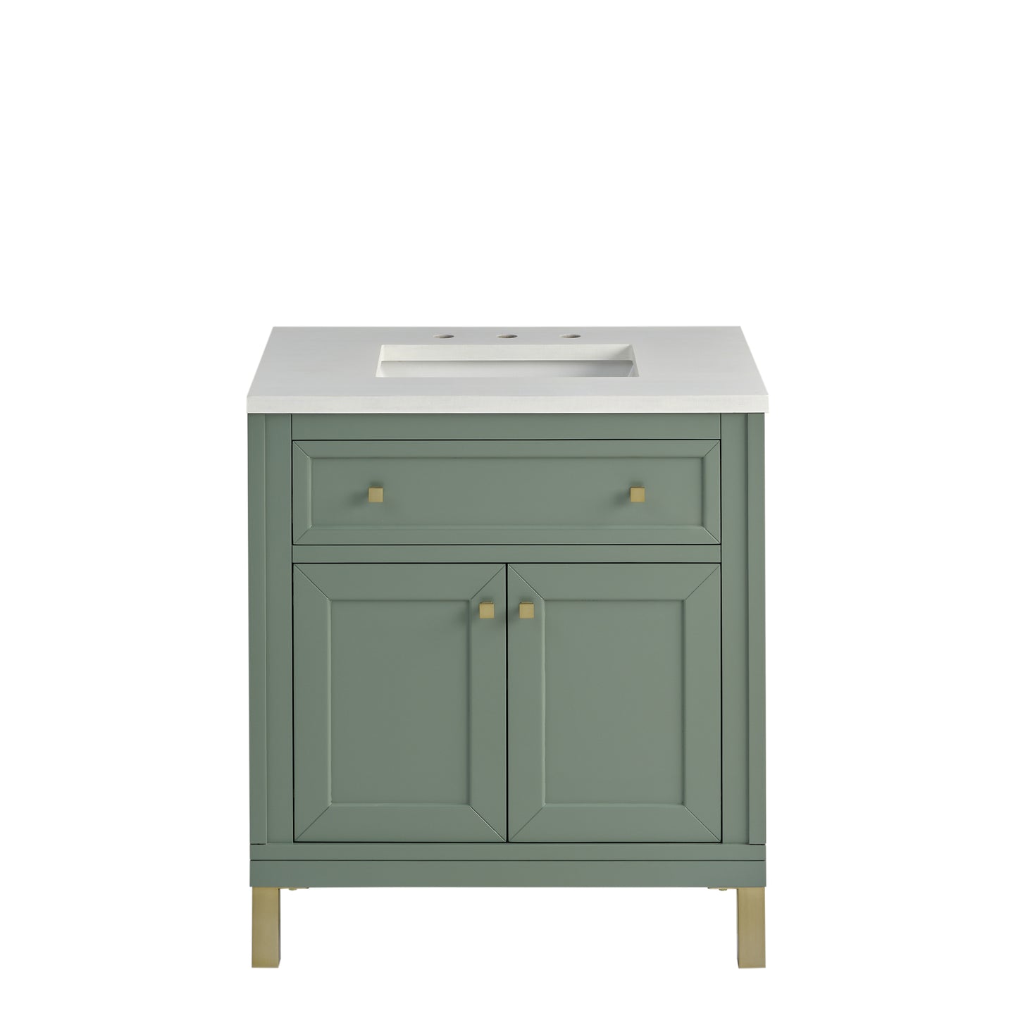 James Martin Vanities Chicago 30" Smokey Celadon Single Vanity With 3cm White Zeus Silestone Top