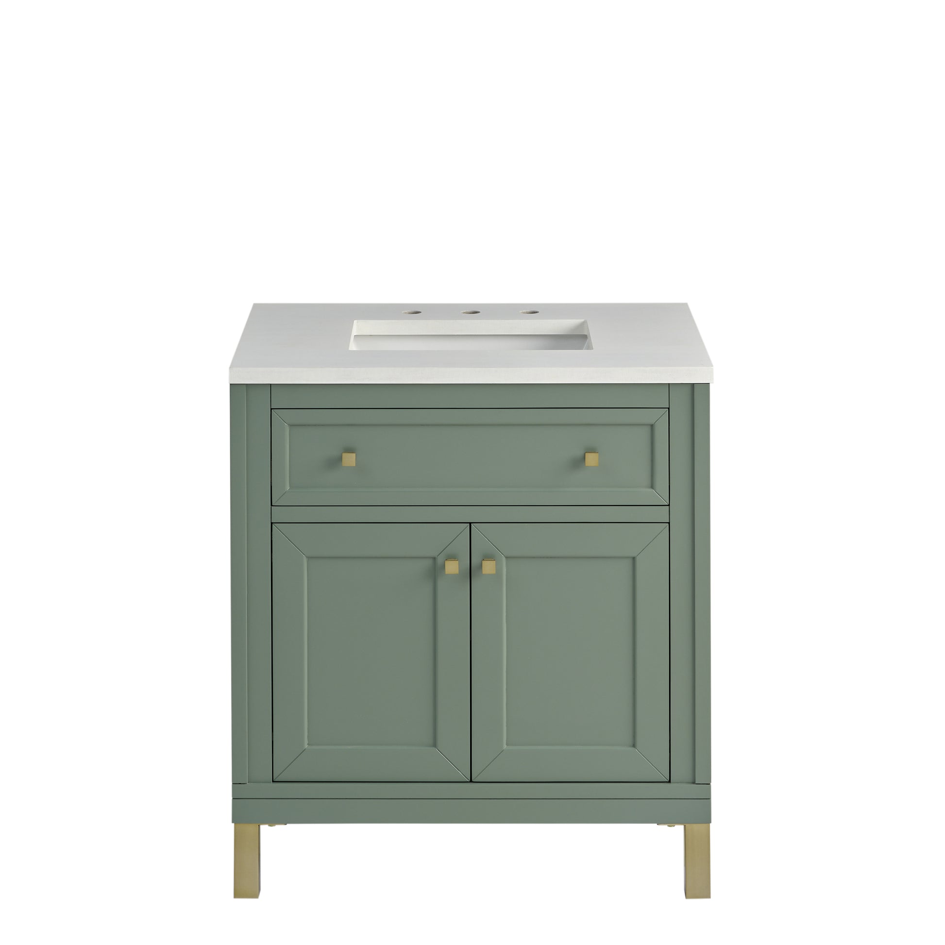 James Martin Vanities Chicago 30" Smokey Celadon Single Vanity With 3cm White Zeus Silestone Top