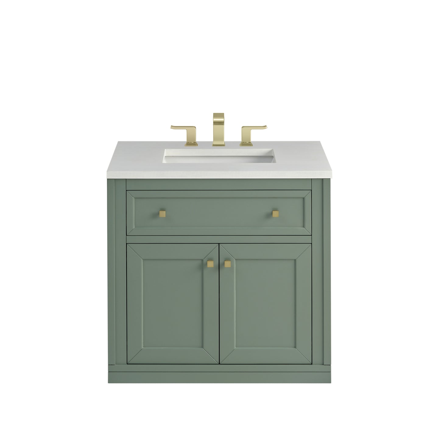 James Martin Vanities Chicago 30" Smokey Celadon Single Vanity With 3cm White Zeus Silestone Top