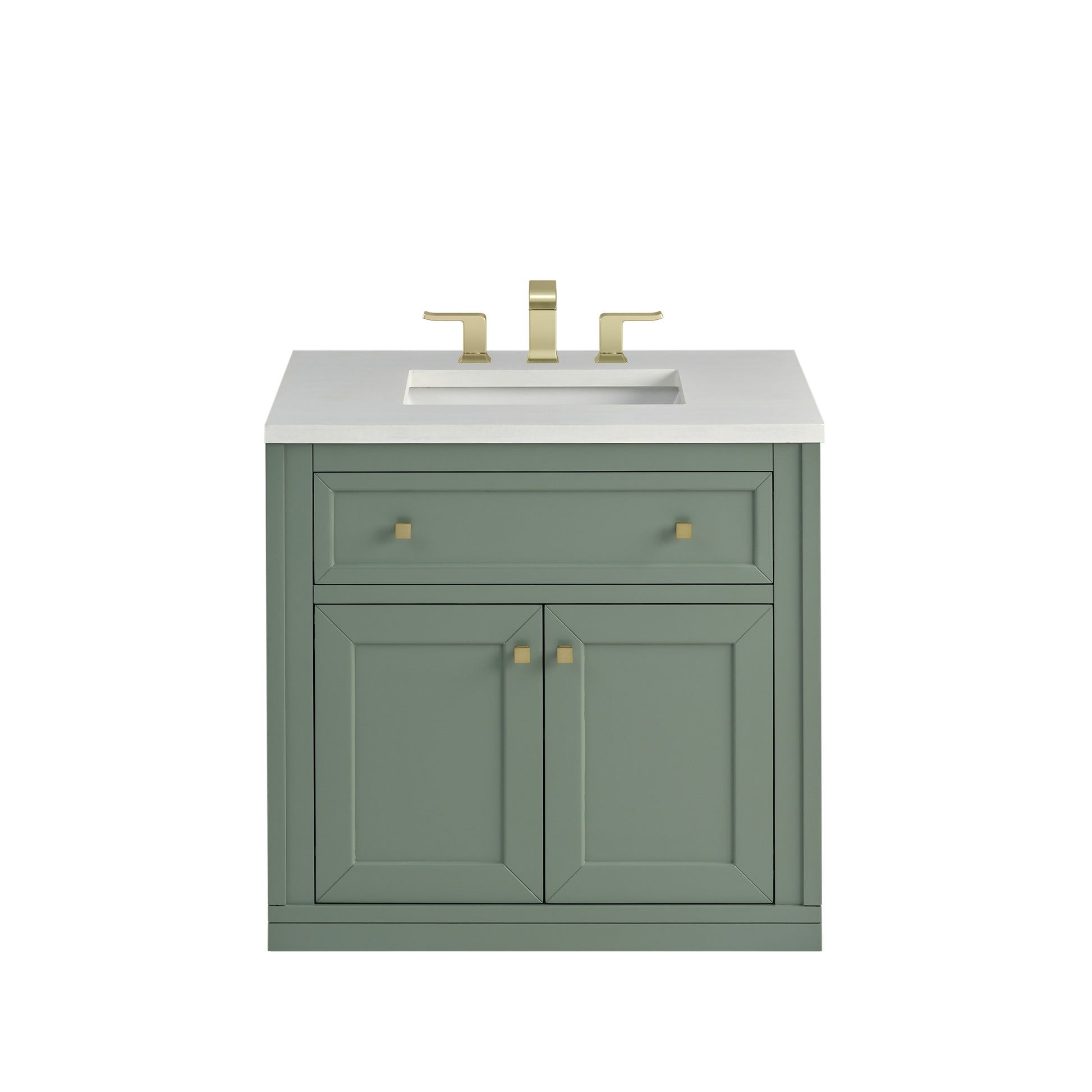 James Martin Vanities Chicago 30" Smokey Celadon Single Vanity With 3cm White Zeus Silestone Top