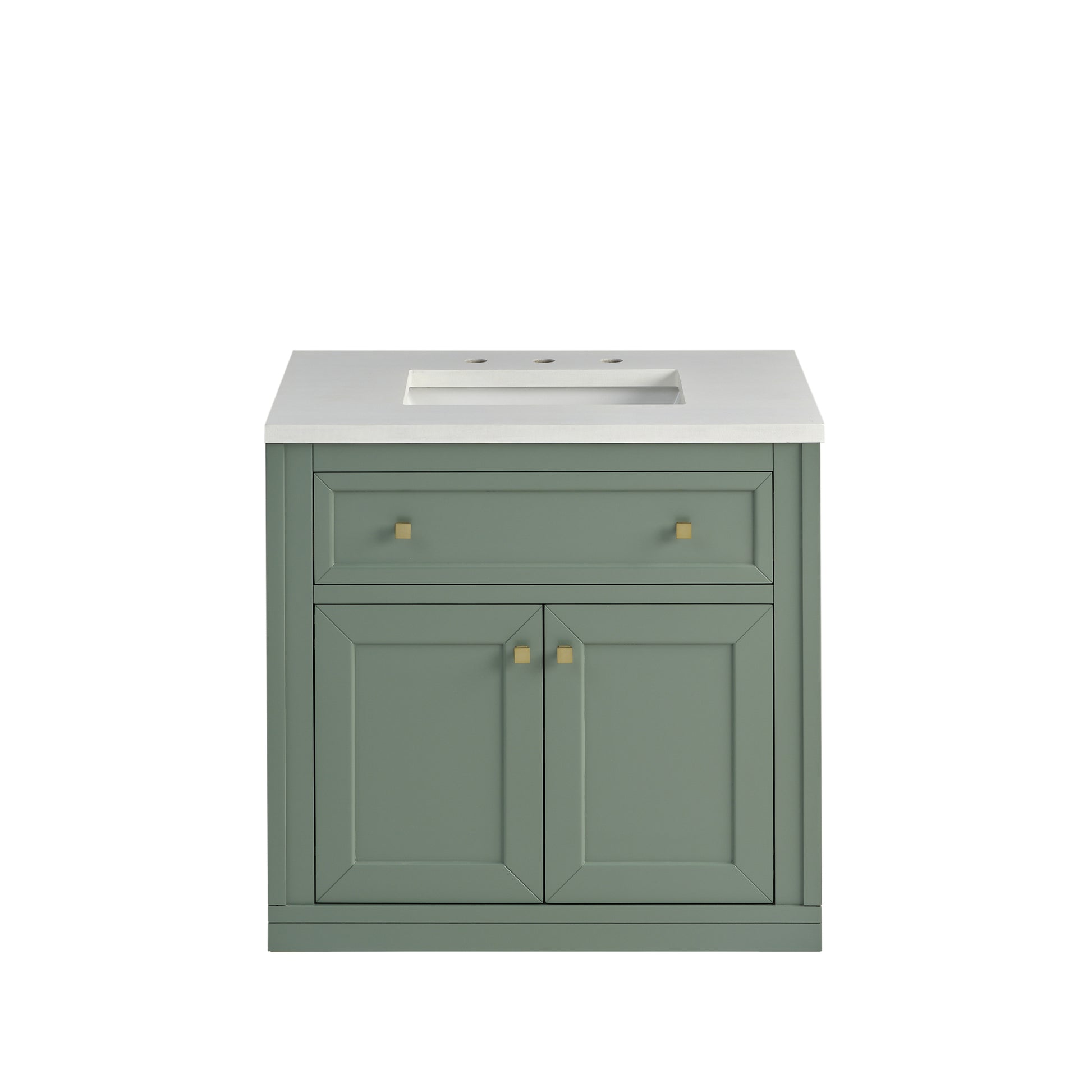 James Martin Vanities Chicago 30" Smokey Celadon Single Vanity With 3cm White Zeus Silestone Top