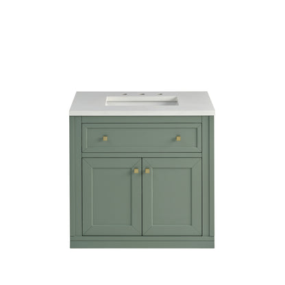 James Martin Vanities Chicago 30" Smokey Celadon Single Vanity With 3cm White Zeus Silestone Top