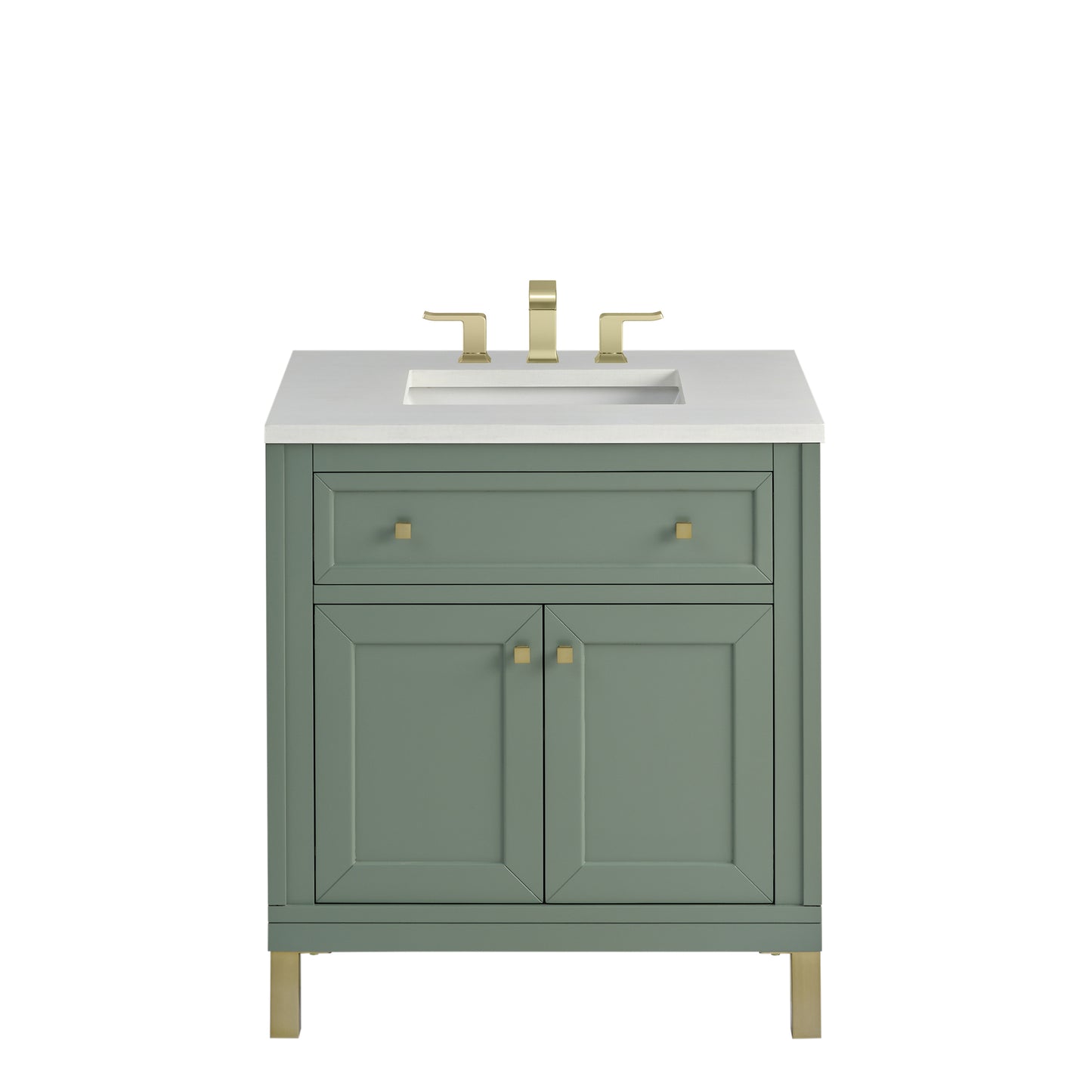 James Martin Vanities Chicago 30" Smokey Celadon Single Vanity With 3cm White Zeus Silestone Top