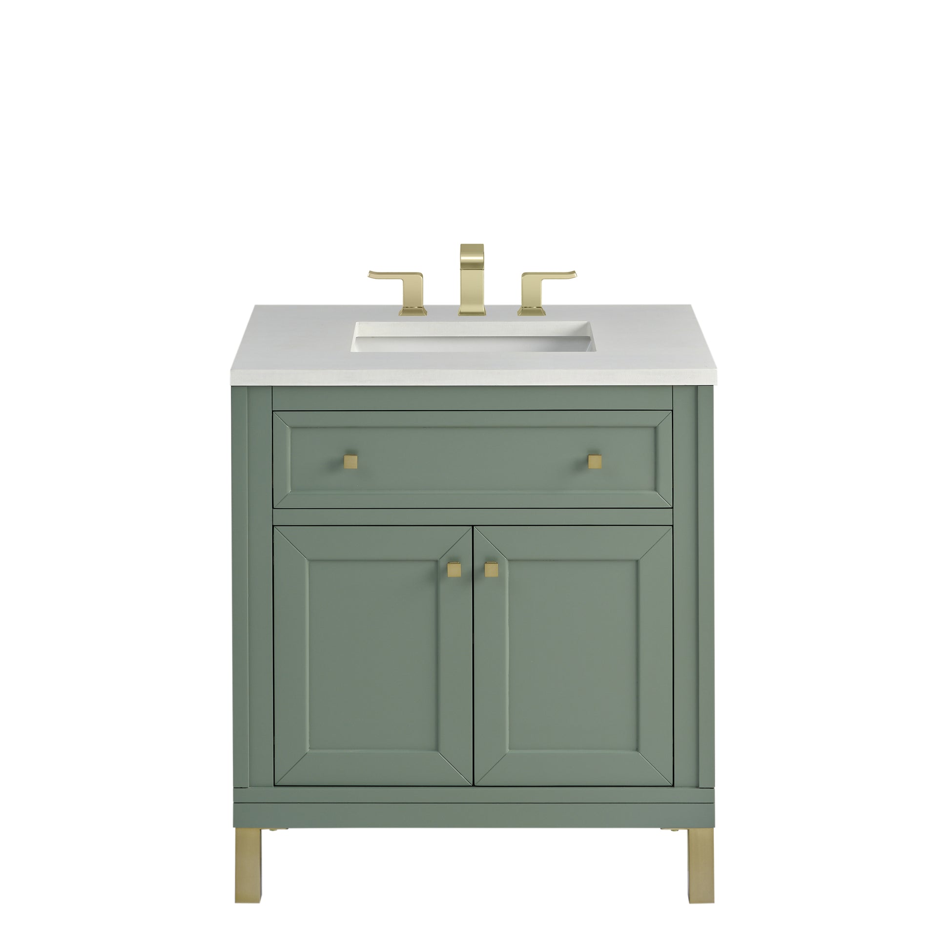 James Martin Vanities Chicago 30" Smokey Celadon Single Vanity With 3cm White Zeus Silestone Top