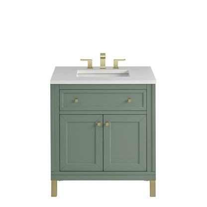 James Martin Vanities Chicago 30" Smokey Celadon Single Vanity With 3cm White Zeus Silestone Top