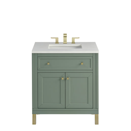 James Martin Vanities Chicago 30" Smokey Celadon Single Vanity With 3cm White Zeus Silestone Top