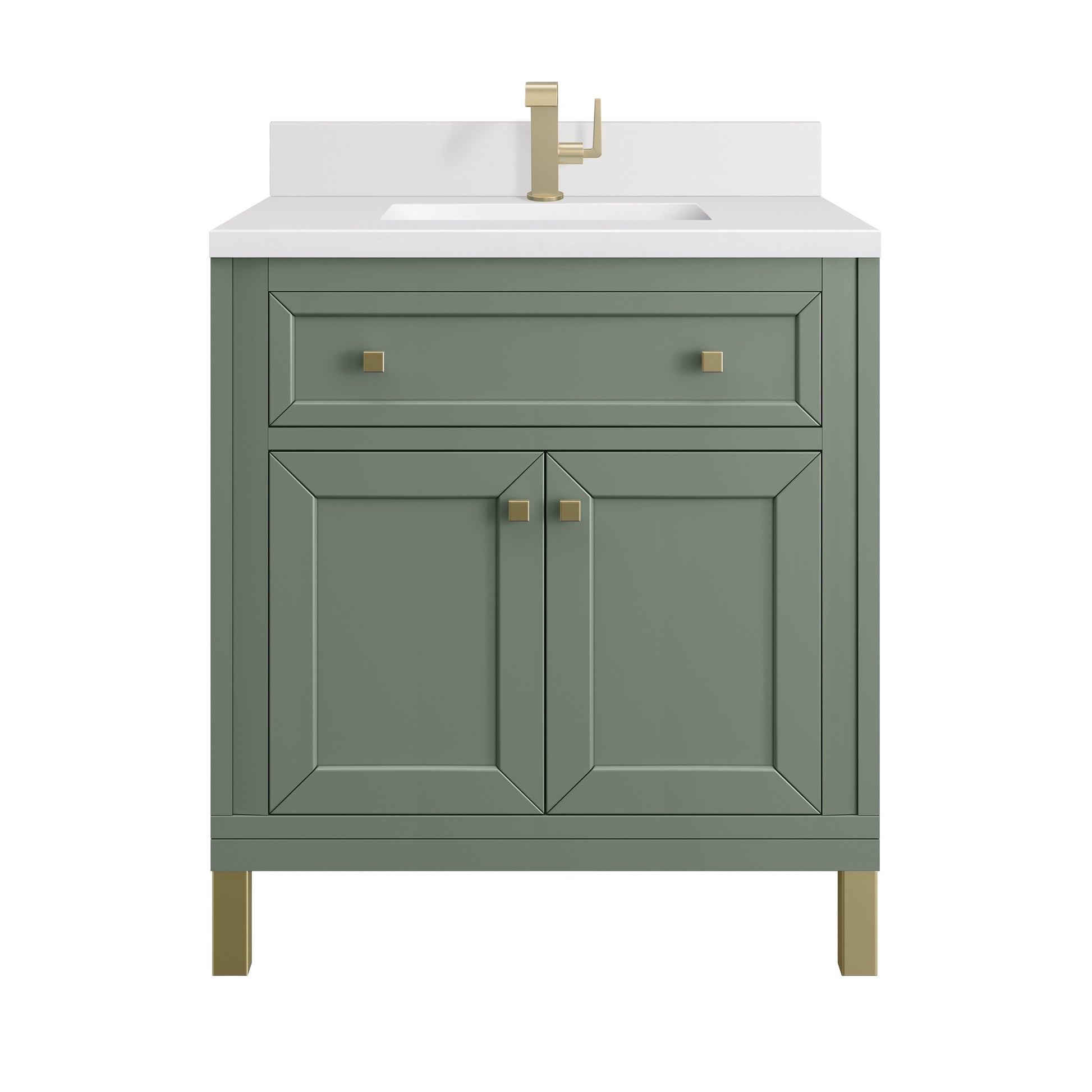 James Martin Vanities Chicago 30" Smokey Celadon Single Vanity With Single Hole 3cm White Zeus Silestone Top and Backsplash