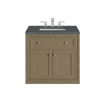 James Martin Vanities Chicago 30" Walnut Whisper Single Vanity With 3 cm Parisien Bleu Silestone Top